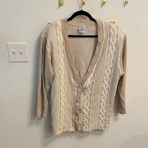 Vintage, classic Beige and Cream Cable Knit Cardigan